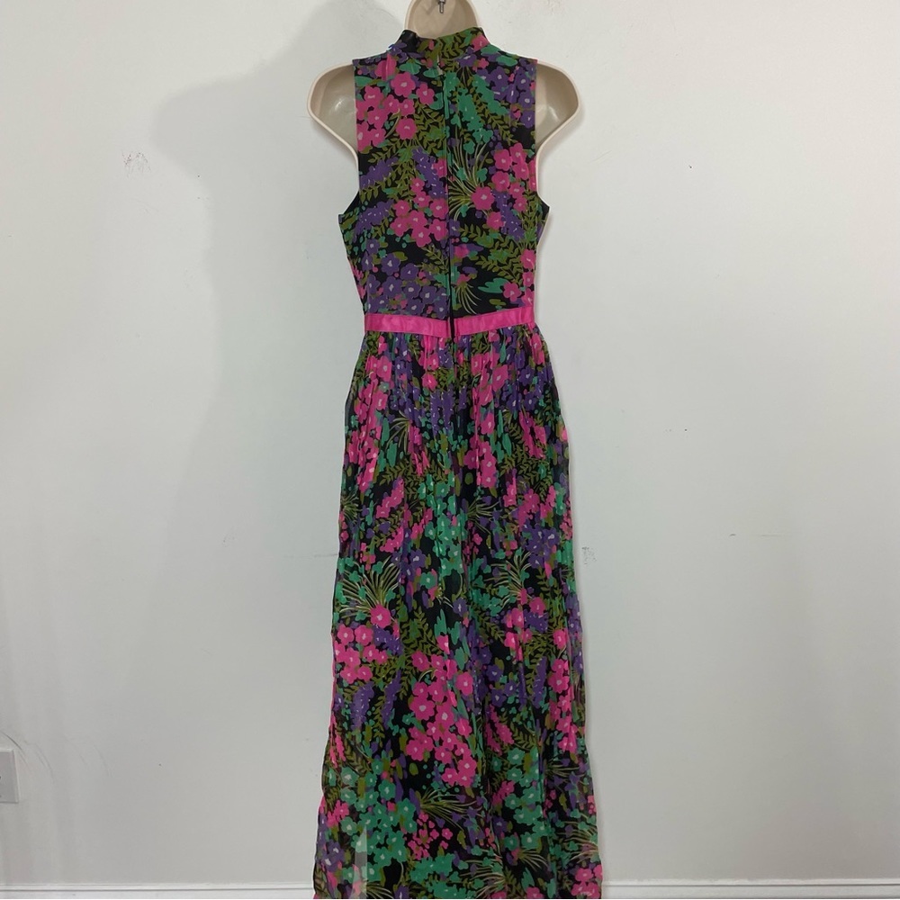 Vintage 60s Jumpsuit Dark Floral Wide Leg Cocktail Evening Size S/XS Sleeveless - Picture 5 of 10